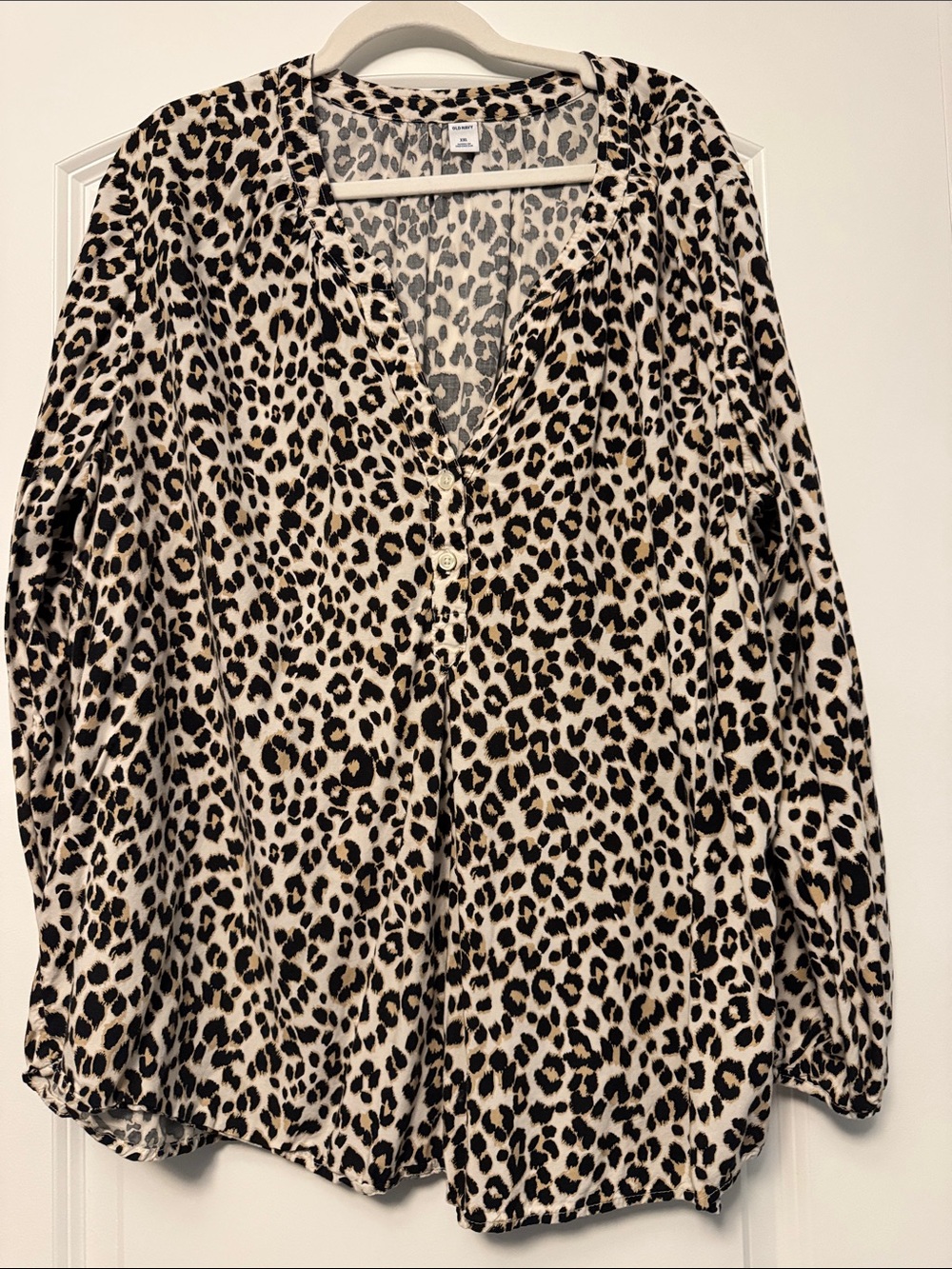 Old Navy Leopard Print V-Neck Button Front Top - Beige/Black